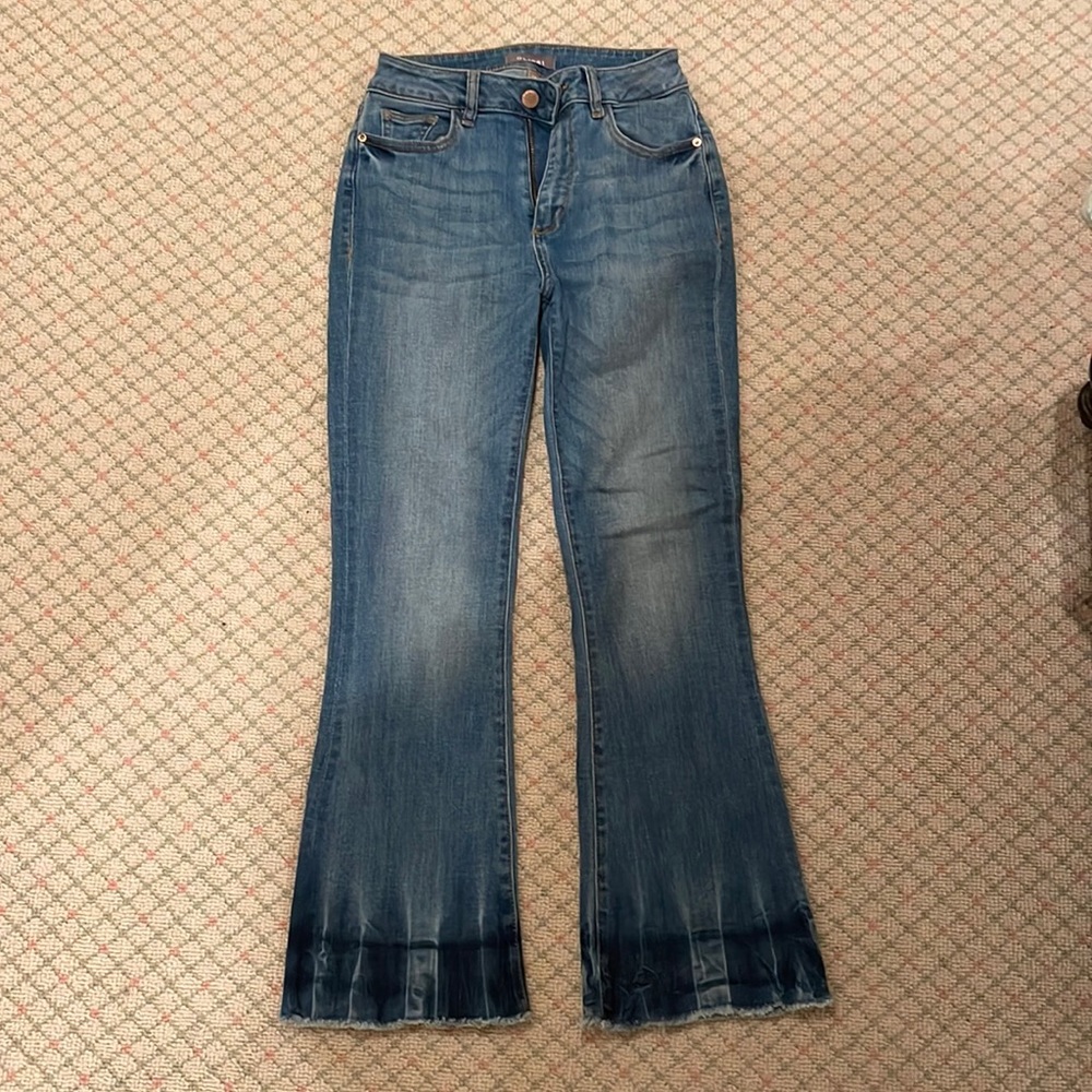 medium wash flare jeans